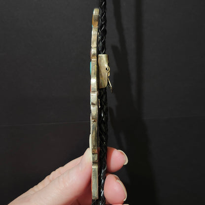 Zuni | Artist Edward Albert Beyuka | Kachina Inlay Bolo Tie | Vintage c.1950's | Sterling Silver