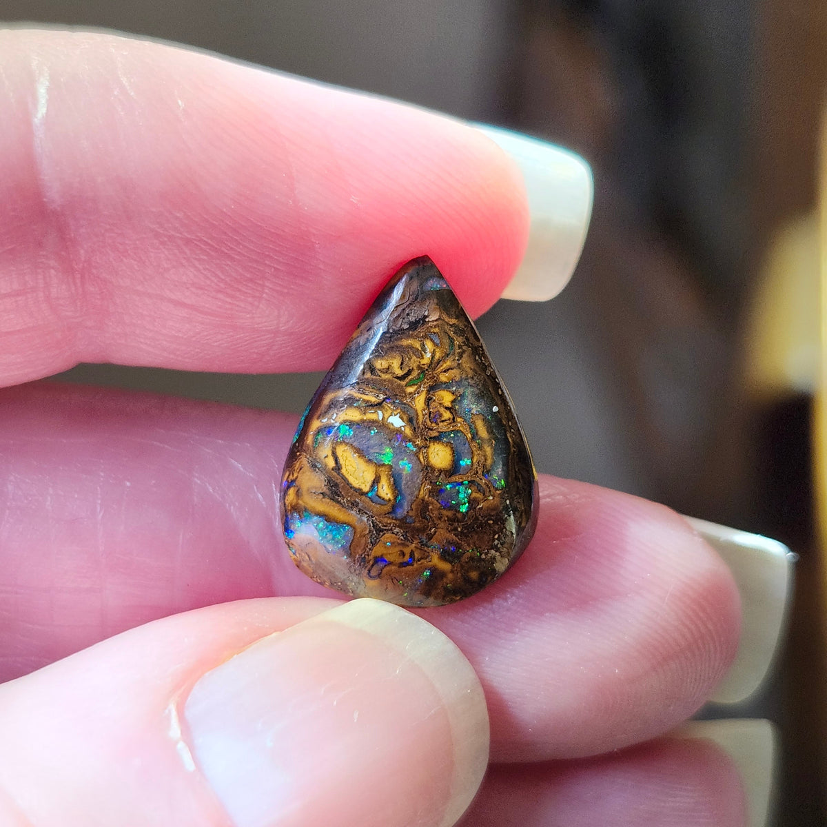 6.34ct Koroit Australian Boulder Opal | Pear Shape Cabochon | #E286