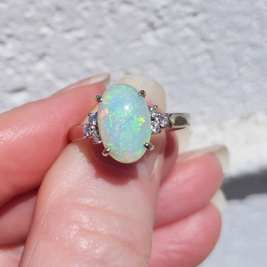 Jessica | Brazilian Crystal Opal & Diamond Ring | 14kt White Gold