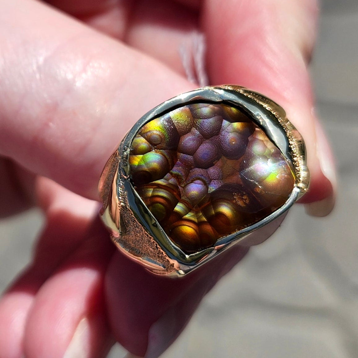 Purple Heart | Men's 20.13 Gram Fire Agate and Gold Nugget Ring | 14kt
