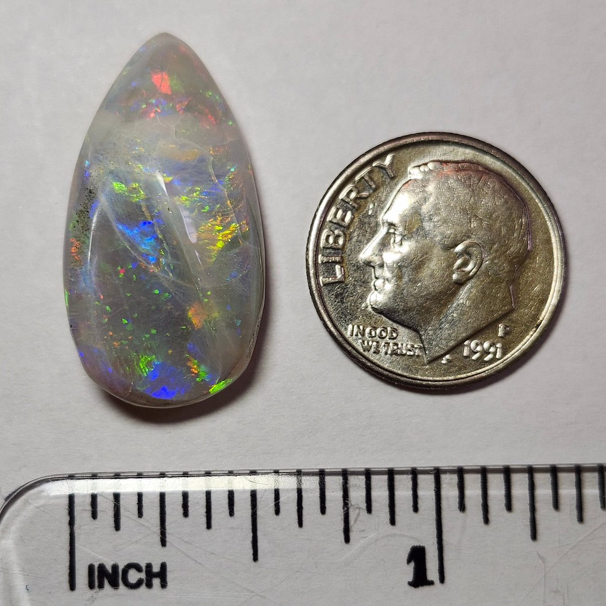 14.44ct Lightning Ridge Semi-Black Australian Opalized Fossil Shell | Freeform Pear | #E289