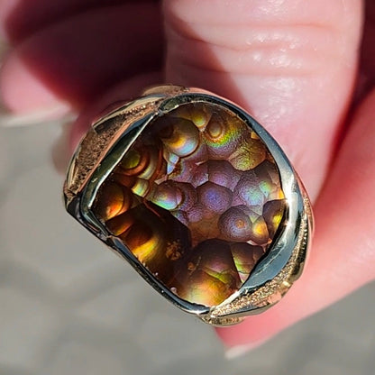 Purple Heart | Men's 20.13 Gram Fire Agate and Gold Nugget Ring | 14kt