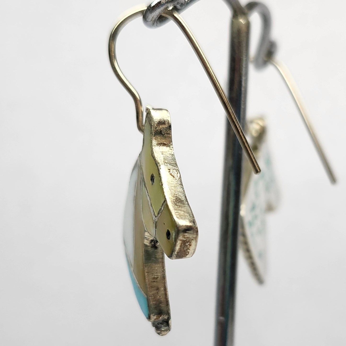 Zuni | Artist Juan Qualo | Horse Head Inlay Bolo Tip Earrings | Sterling Silver