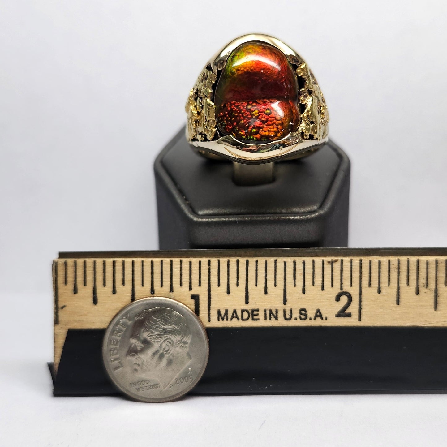 Eternal Flame | Men's 25.36 Gram Fire Agate and Gold Nugget Ring | 14kt