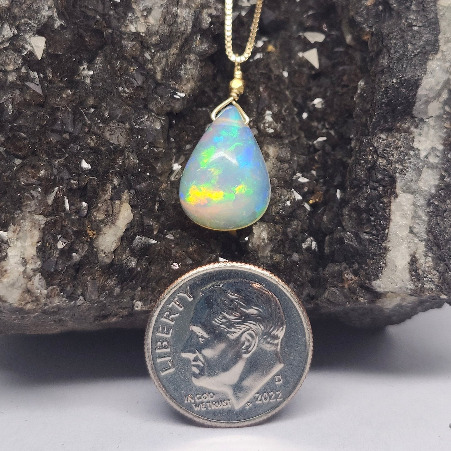 Joy | 3.20ct Ethiopian African Crystal Opal Pendant | 14kt Yellow Gold