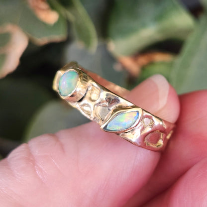 Quint | Australian Black and Semi-Black Opal Multi-Stone Band | Custom | 14kt Yellow Gold