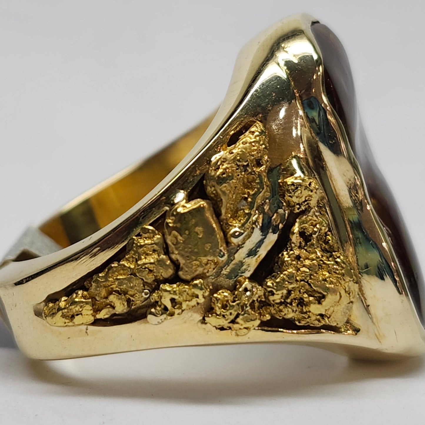 Rolling Fire | Men's 31.35 Gram Fire Agate and Gold Nugget Ring | 14kt
