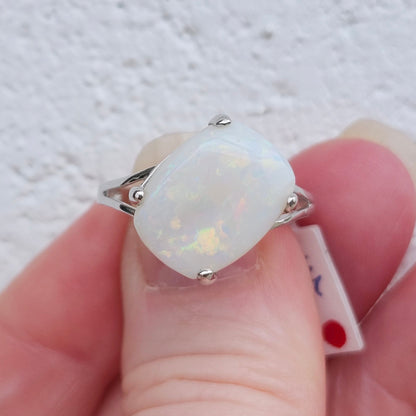 Kali | Ladies Australian White Crystal Opal Ring | Cushion Cut | 10kt White Gold