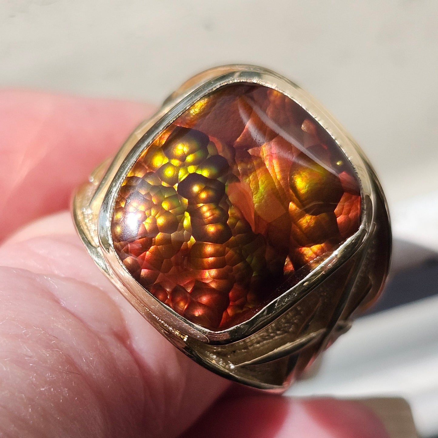 Igneas | Men's 21.49 Gram Custom Fire Agate Ring | 14kt Yellow Gold