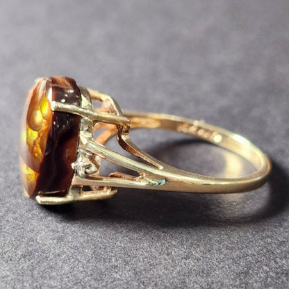 Ladies' Fire Agate & Diamond Ring | 10kt Gold