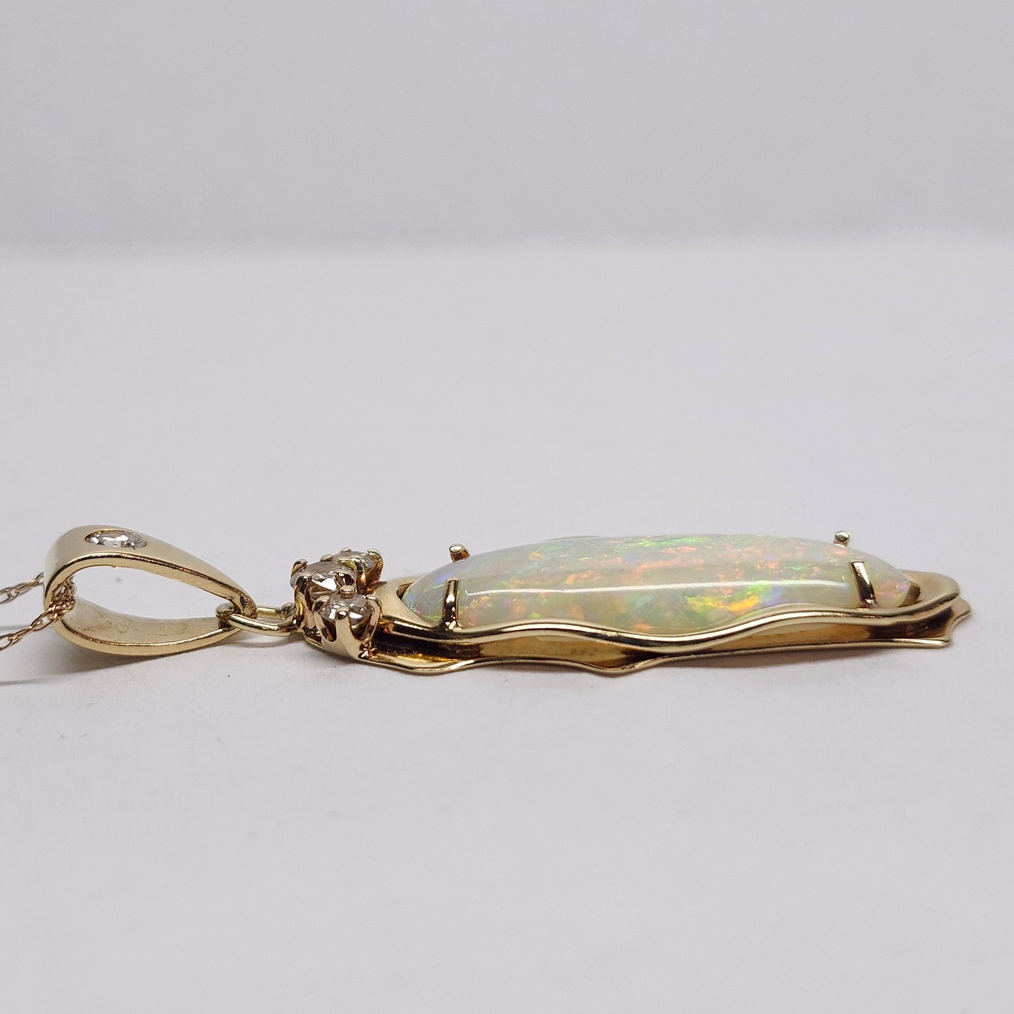 Florence | 6.86ct Coober Pedy Australian Crystal Opal and Diamond Pendant | Estate | 14kt Yellow Gold