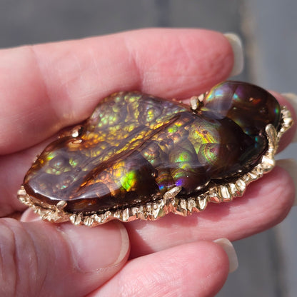 97.57ct Mexican Fire Agate Pendant | Custom Carved Cabochon | 14kt Yellow Gold