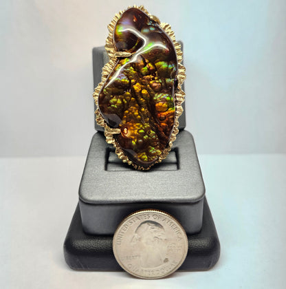 97.57ct Mexican Fire Agate Pendant | Custom Carved Cabochon | 14kt Yellow Gold