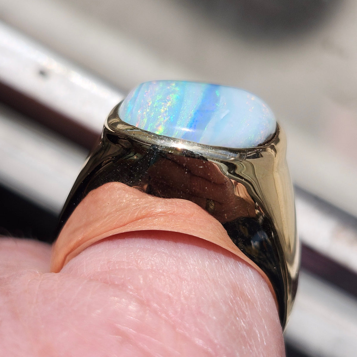 Linhas | Men's Australian Quilpie Boulder Opal Ring | Custom | 14kt Yellow Gold