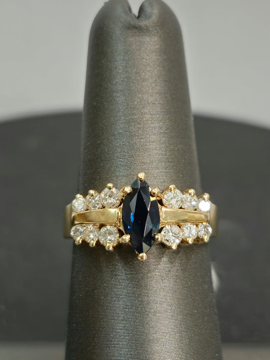 14kt  | Marquise Cut Sapphire and Diamond Ring