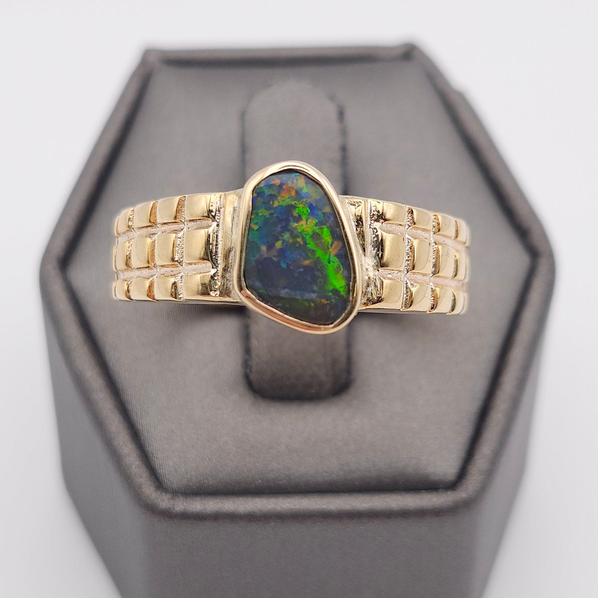 Preto | Men's 1.34ct Lightning Ridge Black Opal Ring | Custom | 14kt Yellow Gold