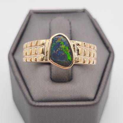 Preto | Men's 1.34ct Lightning Ridge Black Opal Ring | Custom | 14kt Yellow Gold