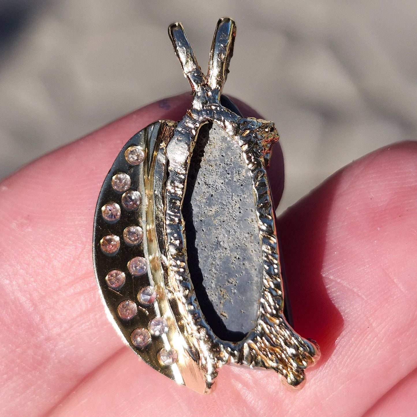 Luna | Lightning Ridge Semi-Black Opal and Diamond Pendant | Two Tone Custom Made | 14kt