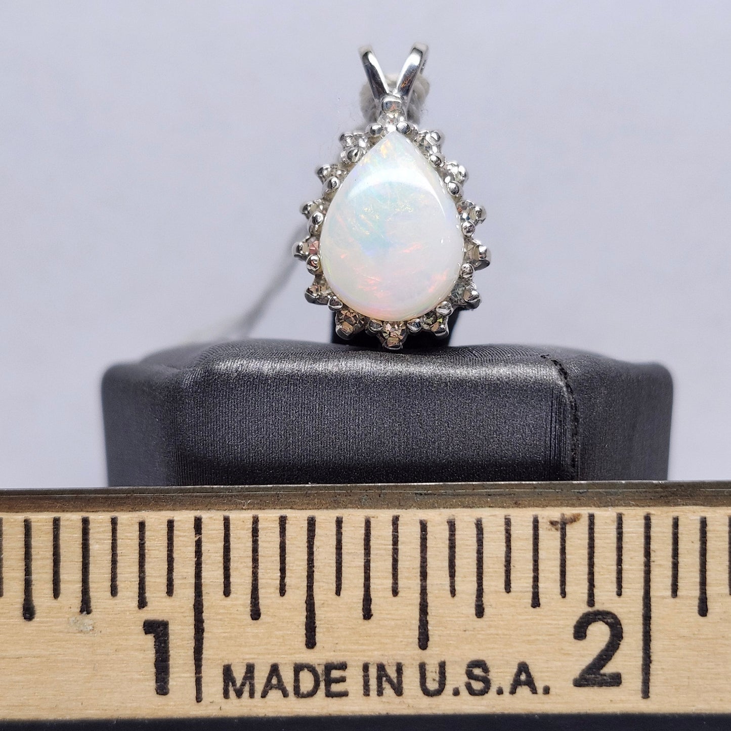 Brenna | Australian Coober Pedy Opal and Diamond Pendant | 14kt White Gold