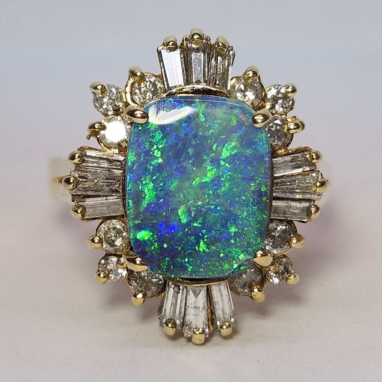 Areja | Australian Koroit Boulder Opal & Diamond Ring | Estate | 14kt Yellow Gold