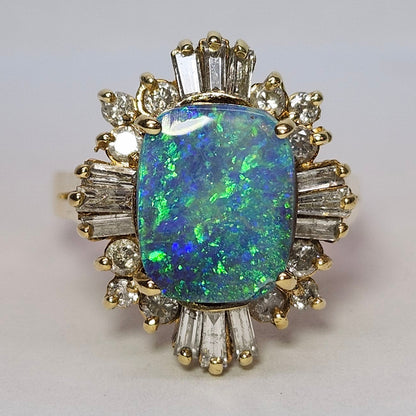 Areja | Australian Koroit Boulder Opal & Diamond Ring | Estate | 14kt Yellow Gold