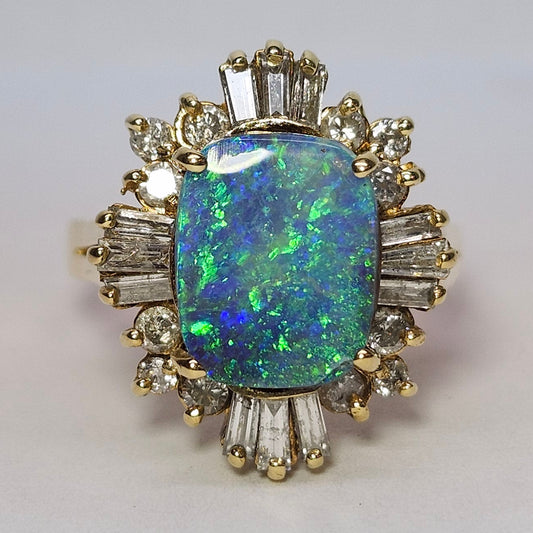 Areja | Australian Koroit Boulder Opal & Diamond Ring | Estate | 14kt Yellow Gold