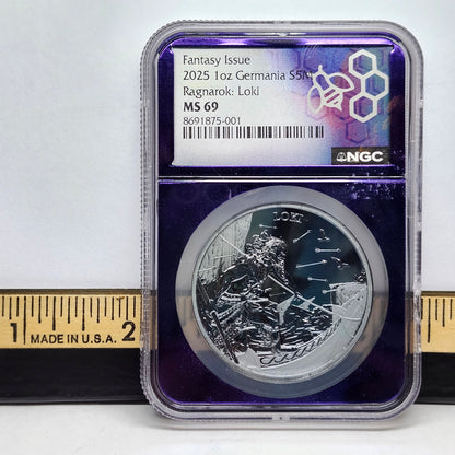 2025 1oz Germania S5M Ragnarok, Loki, Collectible Coin | NGC Certified | Fine Silver | #2