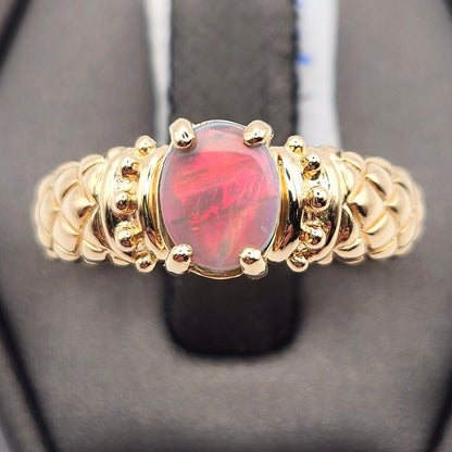 Rosa | 0.73ct Lightning Ridge Semi-Black Australian Opal Ring | Custom | 14kt Yellow Gold