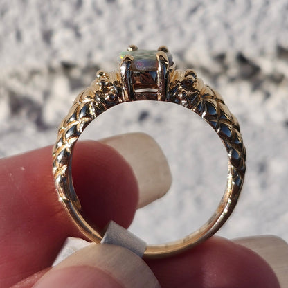 Rosa | 0.73ct Lightning Ridge Semi-Black Australian Opal Ring | Custom | 14kt Yellow Gold