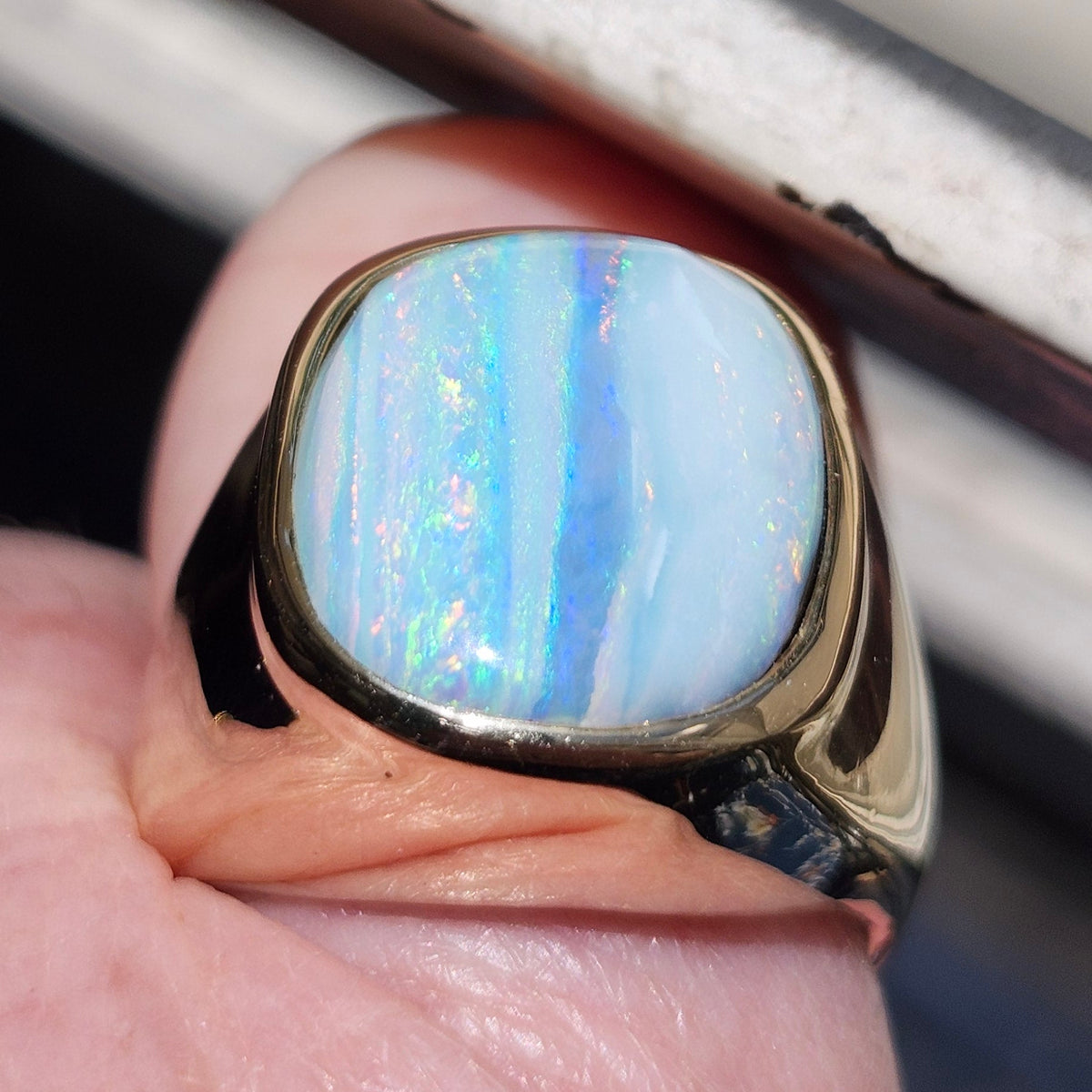 Linhas | Men's Australian Quilpie Boulder Opal Ring | Custom | 14kt Yellow Gold