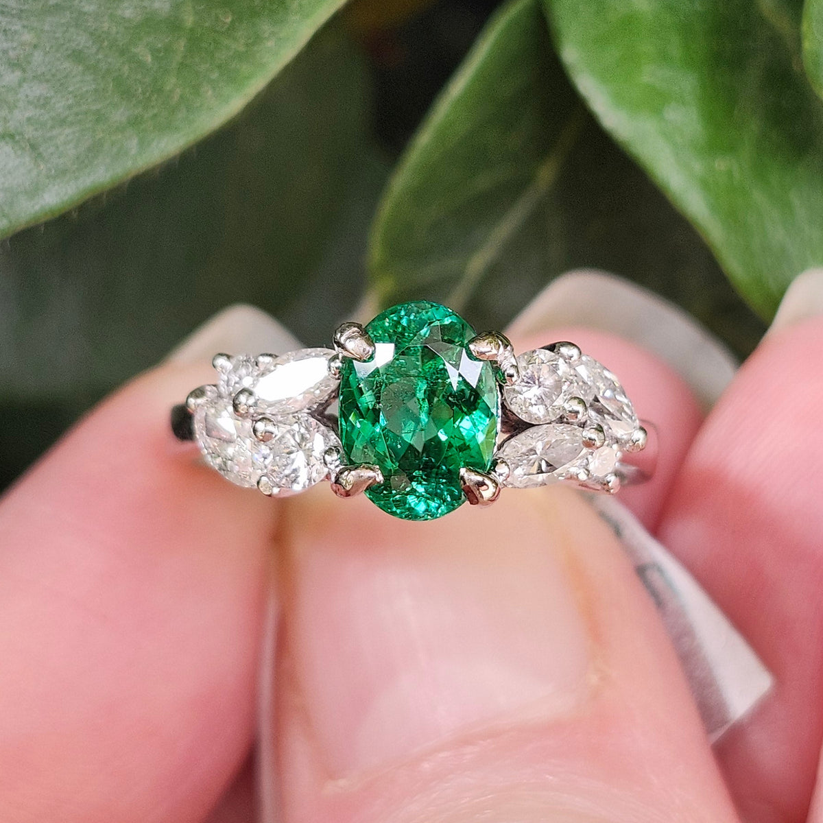 Angelica | 1.29ct Green Paraiba Tourmaline & Diamond Ring | 18kt White Gold
