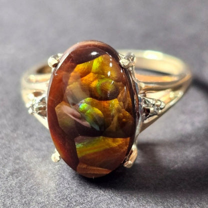 Ladies' Fire Agate & Diamond Ring | 10kt Gold