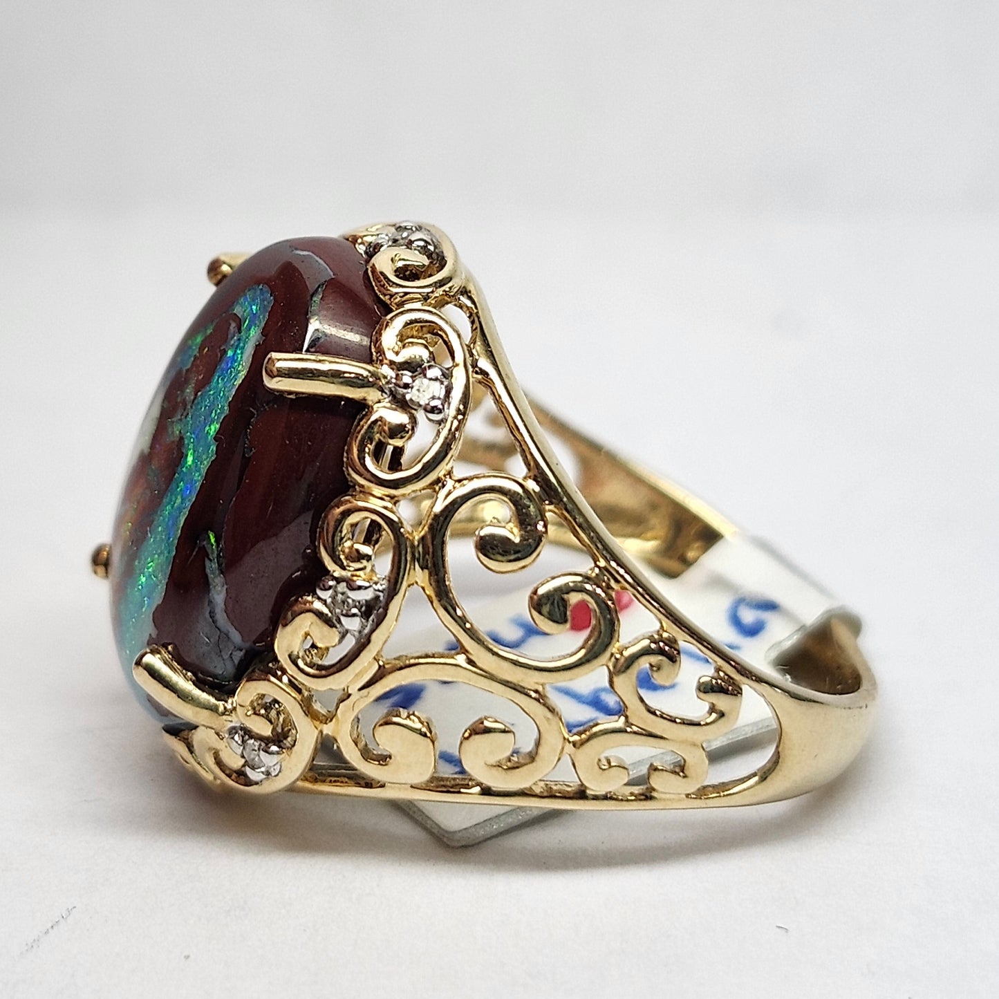 Arabella | Koroit Boulder Opal and Diamond Ring | Estate | 10kt Yellow Gold