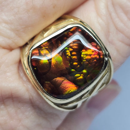 Igneas | Men's 21.49 Gram Custom Fire Agate Ring | 14kt Yellow Gold