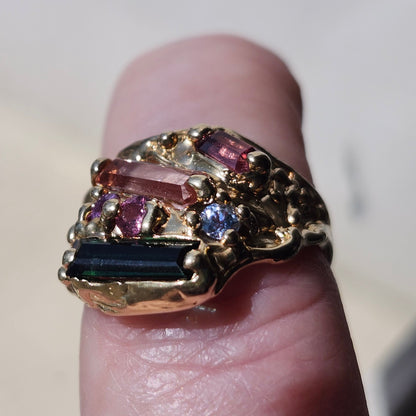Tourmaline Trio & Spinel Custom Ring | 14kt Yellow Gold