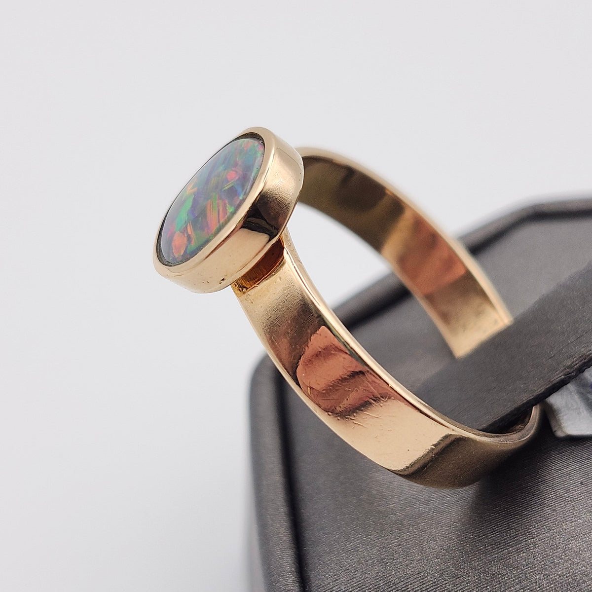 Aria | 2.38ct Lightning Ridge Semi-Black Australian Opal Ring | Custom | 18kt Yellow Gold