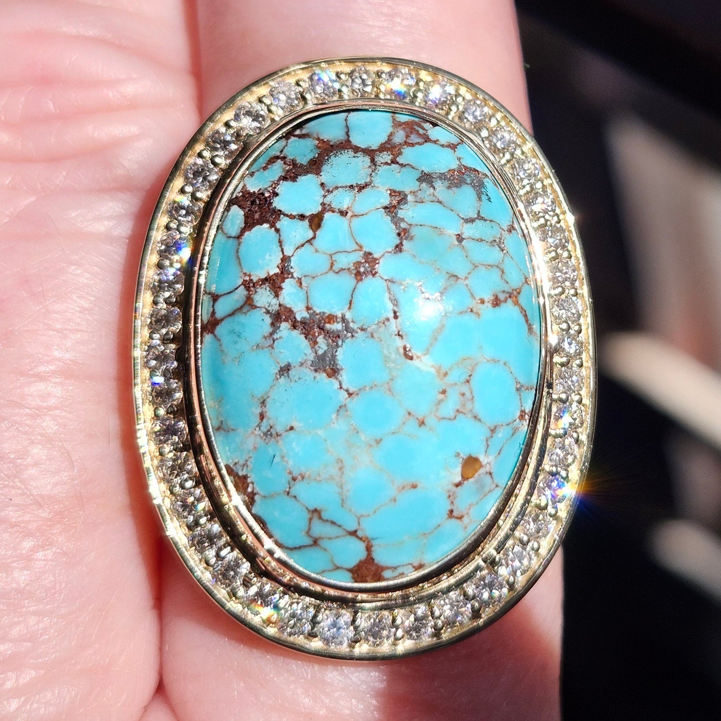 Egyptian Turquoise & Diamond Ring | Custom | 14kt Yellow Gold