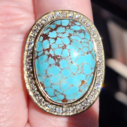 Egyptian Turquoise & Diamond Ring | Custom | 14kt Yellow Gold