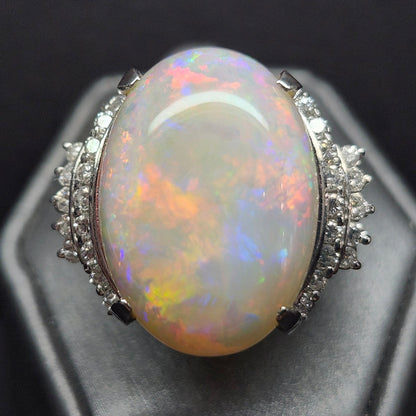 Nina | 12.54ct White Crystal Opal & Diamond Ring in Platinum