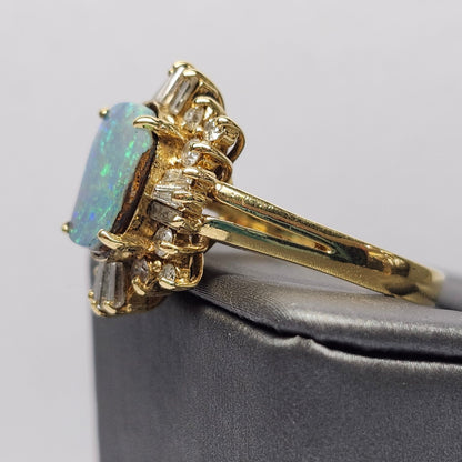 Areja | Australian Koroit Boulder Opal & Diamond Ring | Estate | 14kt Yellow Gold