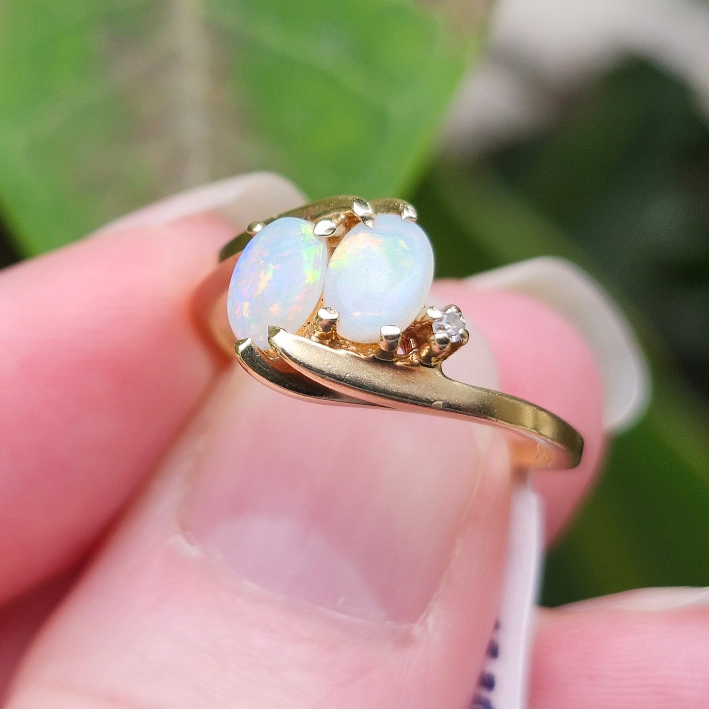 Tasmin | Ladies Australian White Crystal Opal & Diamond Ring | 14kt Yellow Gold