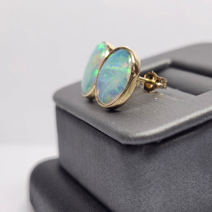 Elektra | Lightning Ridge Australian Crystal Opal Stud Earrings | 14kt Yellow Gold