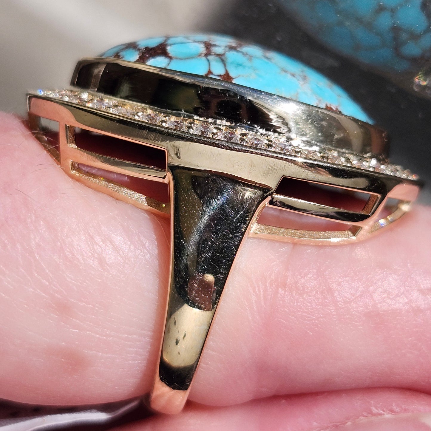 Egyptian Turquoise & Diamond Ring | Custom | 14kt Yellow Gold