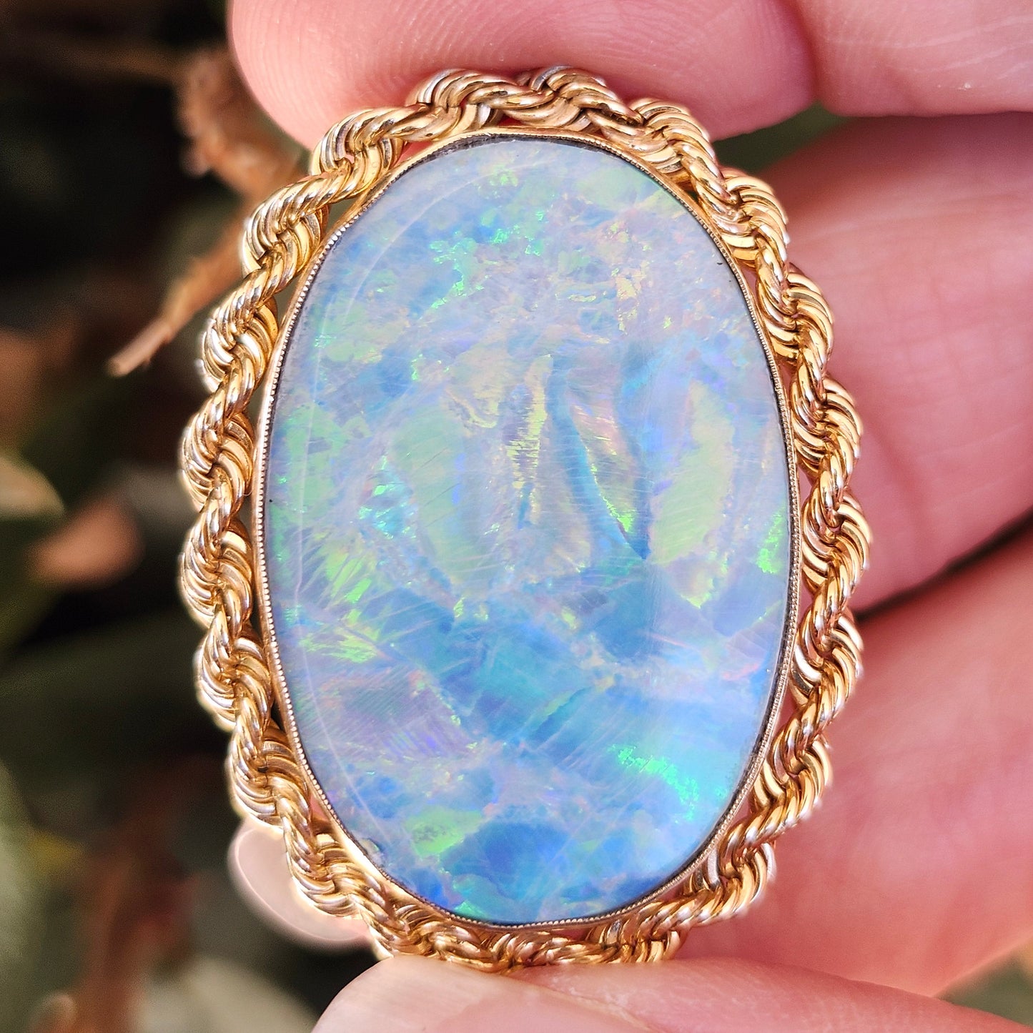 Rica | Lightning Ridge Australian Semi-Black Opal Doublet | Estate Pendant and Brooch/Pin | 14kt Yellow Gold