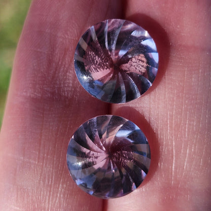 Laser Cut Amethyst Matched Pair | Custom Fancy Cut | Round