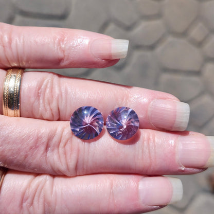Laser Cut Amethyst Matched Pair | Custom Fancy Cut | Round