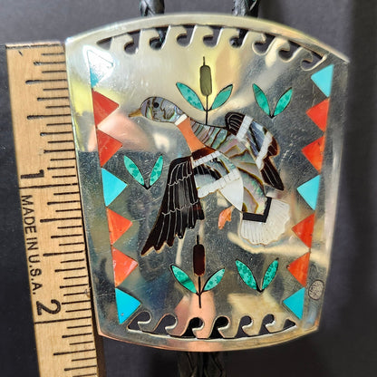 Zuni | Artist Sammy & Esther Guardian | Mallard Duck Inlay Bolo Tie & Belt Buckle Set | Sterling Silver