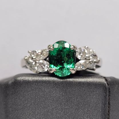 Angelica | 1.29ct Green Paraiba Tourmaline & Diamond Ring | 18kt White Gold