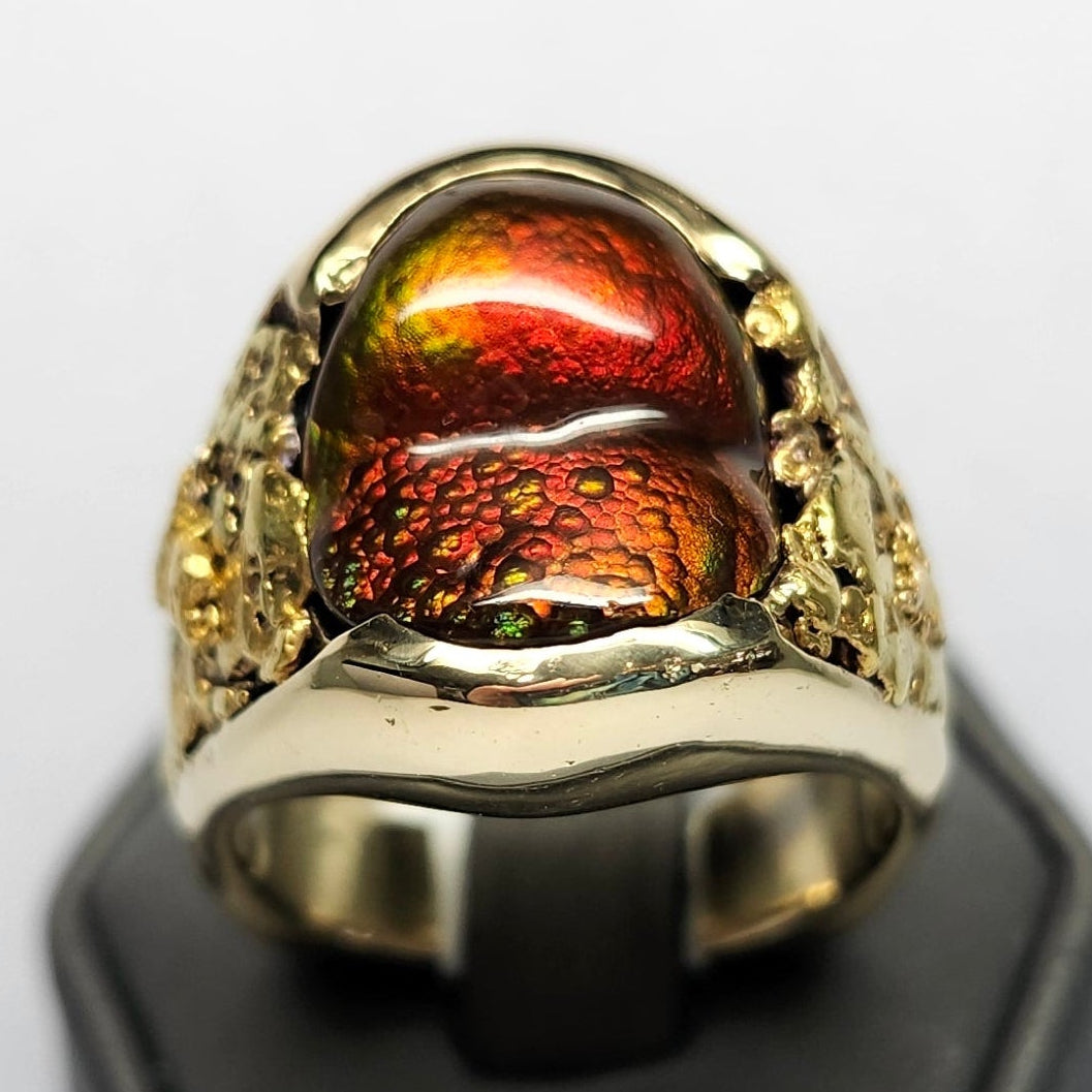 Eternal Flame | Men's 25.36 Gram Fire Agate and Gold Nugget Ring | 14kt