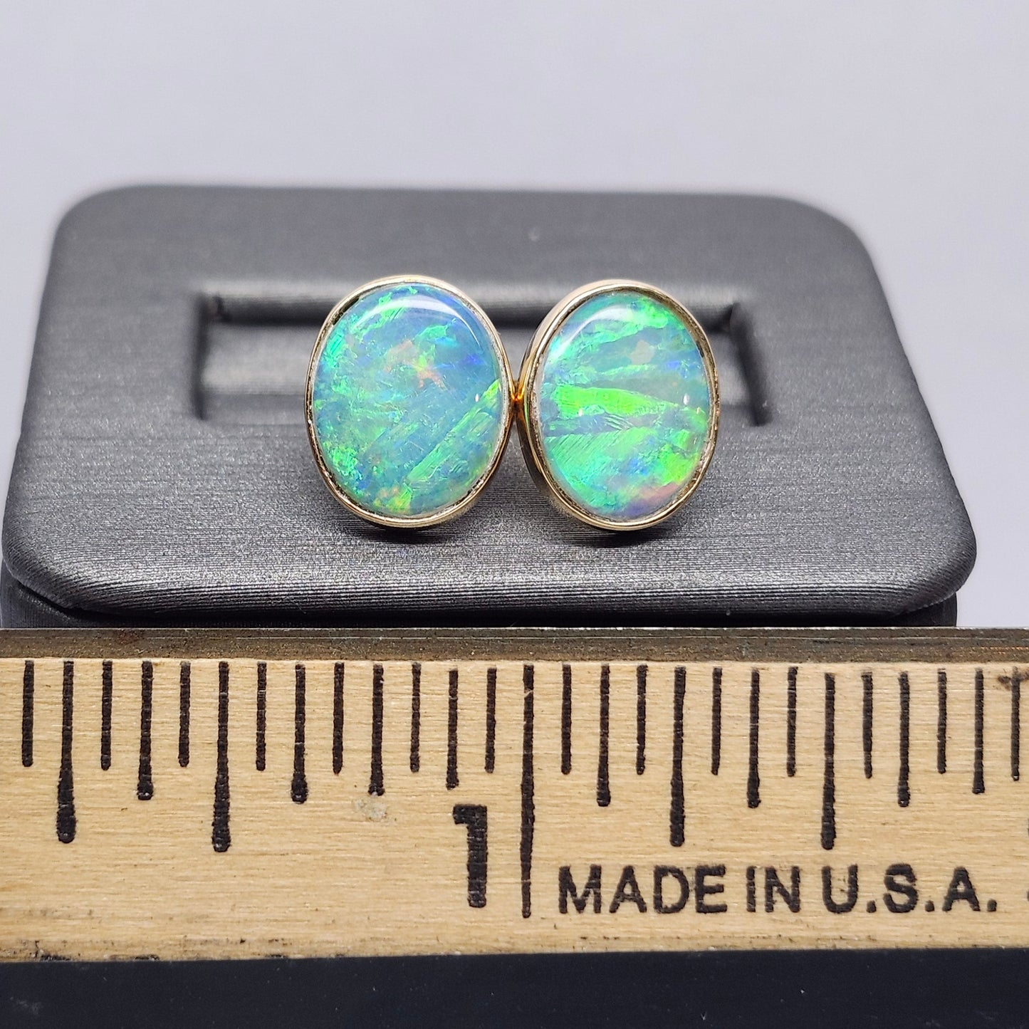 Elektra | Lightning Ridge Australian Crystal Opal Stud Earrings | 14kt Yellow Gold